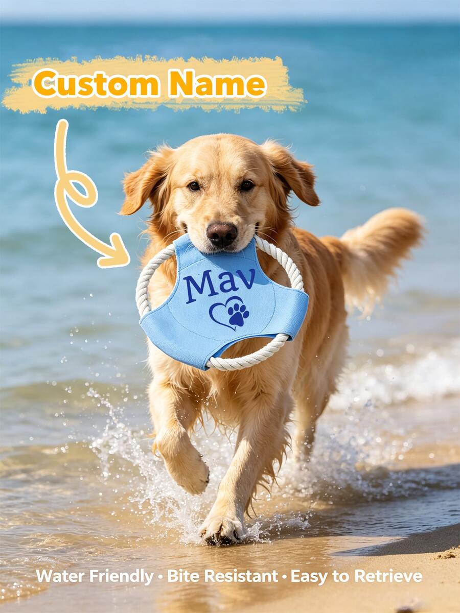 Custom Name Pet Dog Flying Disc Toy, Canvas Rope Interactive Dog Bite Resistant Pet Flying Disc Toy, Personalised Gifts Pet Dog Toy, Pet Portrait Outdoor Toy For Dog, Dog, Dogs Stuff, Dog Stuff, Cat Stuff, For Training Outdoor Fetch Play - Multicolor - View 1