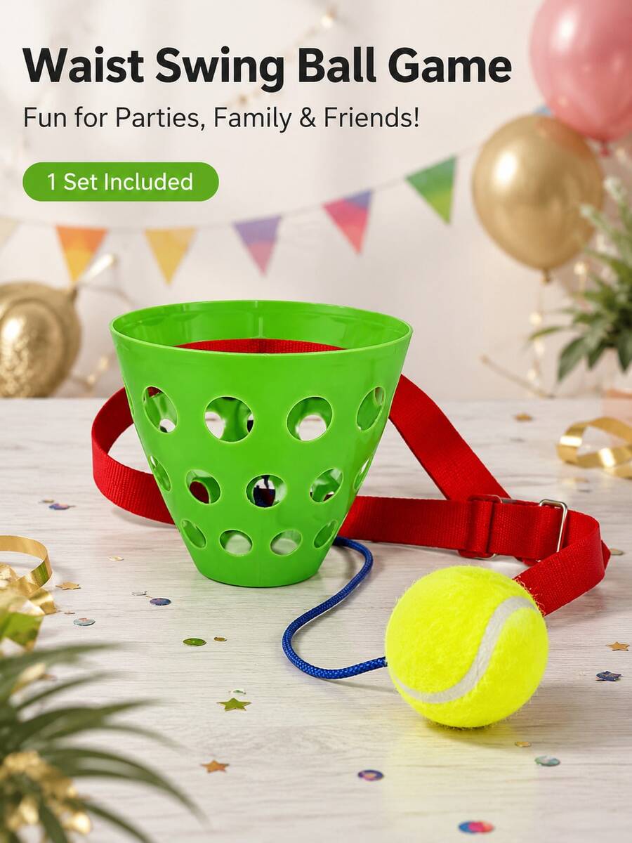 6pcs/1pc Waist Swing Ball Game Set, Adjustable Waist Belt Basket, Drawstring Tennis Ball, Fun Party Interactive Game Props, Suitable For Adult Bar Parties, Holiday Carnivals And Group Interactive Games - Party Members Swing Small Balls Around Their Waists - View 1