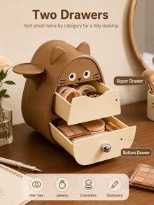 Cute Desktop Organizer With Drawer And Side Tray, Multi-Functional Storage Container For Cosmetics, Stationery And Small Items, Suitable For Room Decor - Multicolor - View 4