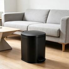 6L Rectangular Pedal Trash Bin, 410 Stainless Steel Bin With Thick Soft Close Lid And PP Base, Single Bucket - Matte Black - View 3