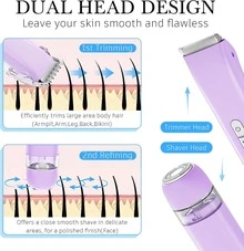 2 In 1 Women Electric Razor & Bikini Trimmer, IPX7 Waterproof Wet Dry Shaver With Ceramic Sharp Blade, USB Rechargeable 400mAh Dual Head Hair Trimmer For Face, Underarm, Leg And Pubic Hair, Portable Personal Groomer, Gift For Men Women,Multiple Color - 紫色 - 查看 4