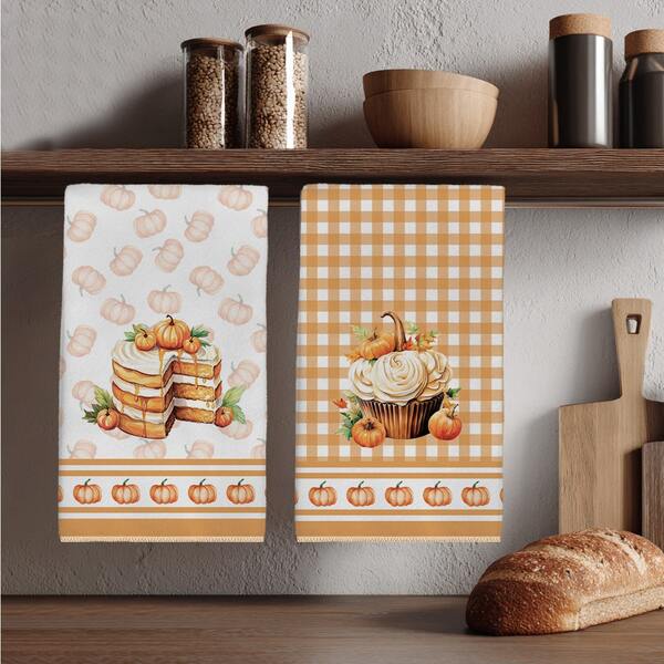 Watercolor Pumpkin Cake Theme Kitchen Towel 2 Pieces Set, 40*60cm Soft Microfiber Material, Suitable For Home Kitchen Restaurant Outdoor Camping Tabletop Cleaning Dish Towel Hand Towel Accessories Holiday Gift