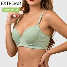 High-Waisted, Wide-Sided, Slimming Bra In Floral Lace, Polyamide Fabric, Underwire And Padding, Non-Removable Compression, Push-Up Bra, Maximum Support. - Mint Green - View 4
