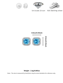 Pendientes de Plata S925 Chapados en Oro de 18K con Circonita Cúbica Cuadrada, Accesorios Hipoalergénicos con Caja de Regalo, para Regalos de Acción de Gracias y Festividades - Azul - Ver 3