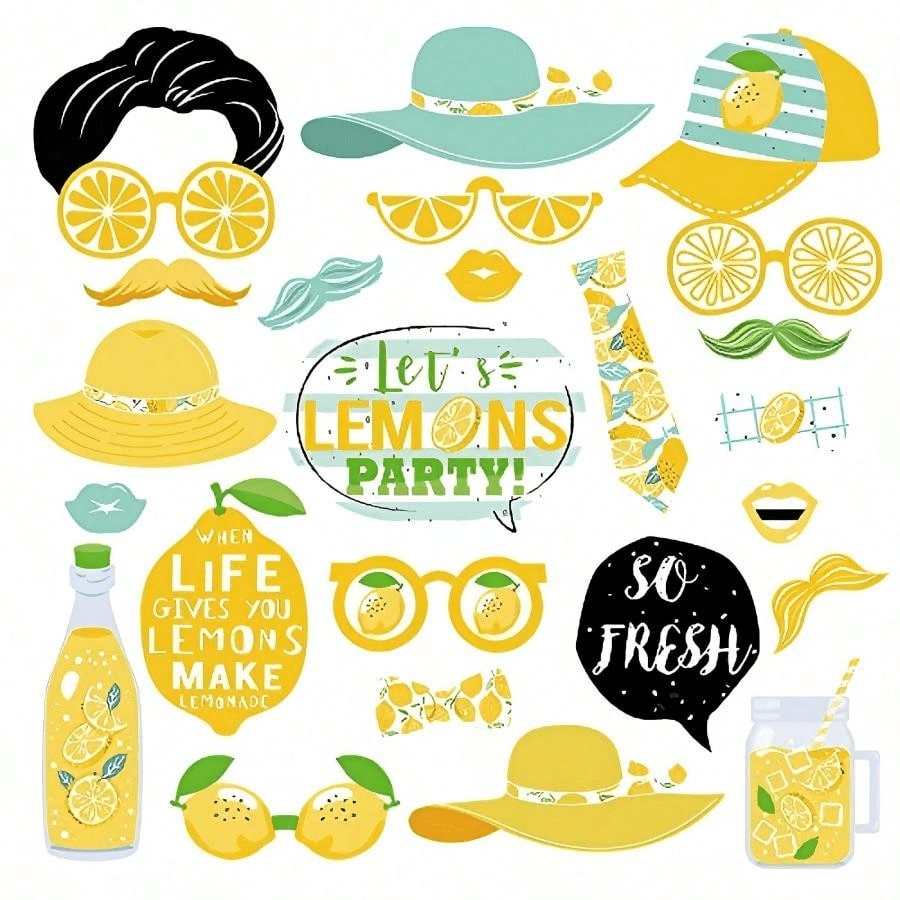 25 Pcs Lemon Theme Photo Props, Lemon Theme Birthday Baby Party Decorations, Summer Citrus Lemonade Party Supplies, For Birthday Party, Theme Party