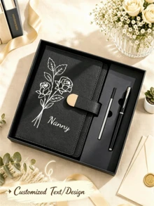 Personalized Floral Notebook And Pen Gift Set, Customized Engraved PU Leather Diary With Magnetic Closure And Gift Box, A5 Size Diary Gift Suitable For Mom, Teacher, Bridesmaid And Graduate - Half-circle Snap Book - View 1