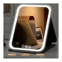 SOKANY USB Rechargeable Smart LED Makeup Mirror, 3 Color Temperature Lighting (White, Natural, Warm), Adjustable Brightness, Touch Control, Modern Makeup Mirror, Suitable For Beauty Enthusiasts, Plastic Frame - White - View 5