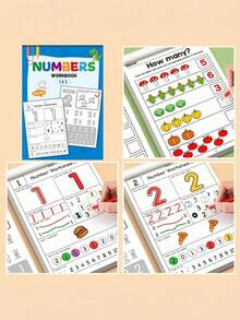 1pc Number Practice Workbook, Designed For Tracking, Writing And Recognizing Numbers. Includes Illustrations, Number Coloring, Stroke Practice And Grip Exercises For Easy Identification By Parents Or Preschool Teachers. Suitable For Home Early Childhood Number Cognition, School Teaching, And Also Belongs To Student Stationery, Back To School Supplies - Multicolor - View 3