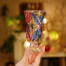 2件裝優雅高腳紅酒杯，透明底座，適合居家、用餐與派對，耐用易清洗玻璃材質，酒類愛好者理想禮物，派對飲具，裝飾設計，精緻花紋 - 彩色 - 查看 1