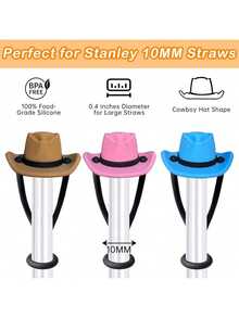 4Pcs Cowboy Hat Series Straw Cover, Reusable Straw Topper Fits 10mm/0.4 Inches Straw, Protective Accessory For Tumbler Cups - Multicolor - View 2