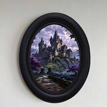 1pc Bohemian Style Vertical Decorative Photo Frame With Magic Fairy Tale Castle Print - Oval Black Photo Frame, Suitable For Room Decor, Wall Art, Medieval Castle Image Display, Vertical Hanging Photo Frame For Decoration - 238 - View 10