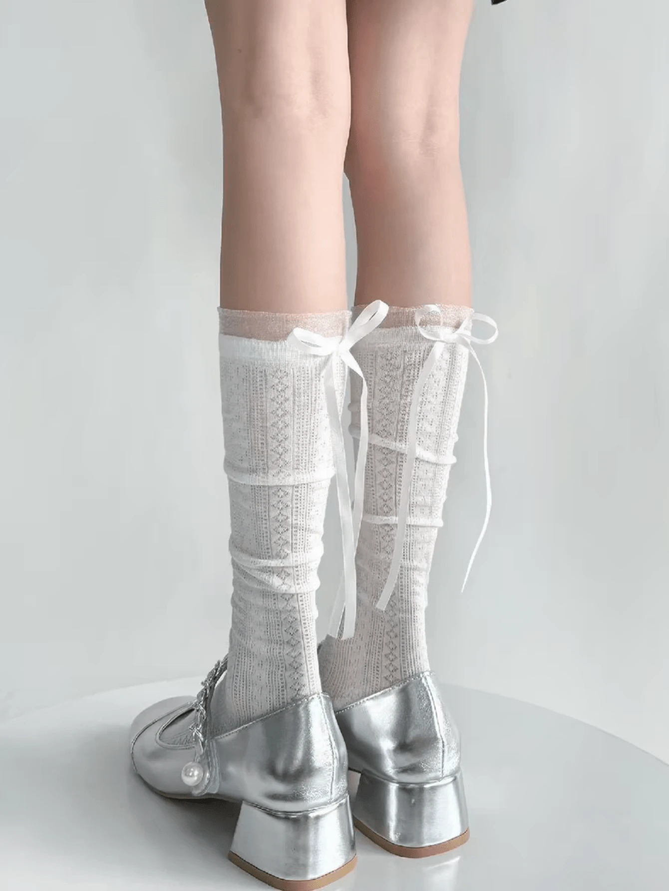 1/2/4/5/6 Pairs Spring/Summer Thin Sweet Versatile Ballet Style Bow Hollow Out Slouch Socks - Multicolor - View 1