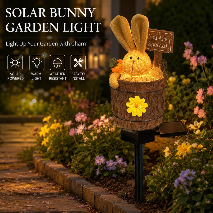 太陽能兔子地燈,戶外太陽能燈,戶外花園裝飾,太陽能花園燈,花園,花園透明冰,戶外花園裝飾,防水,適用於庭院、露台、草坪、花園、陽台和戶外裝飾 - 太陽能兔子 - 查看 1