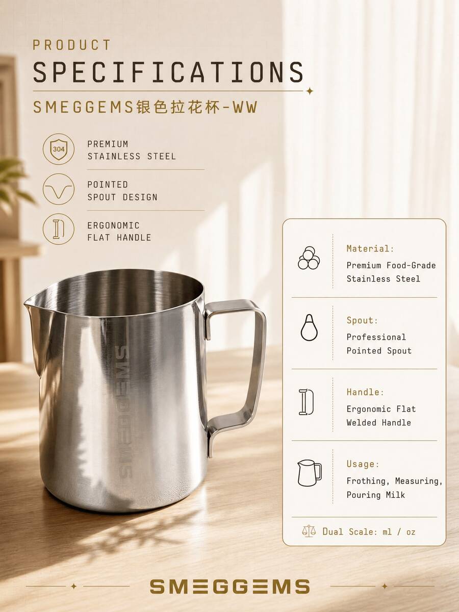 SOKANY Premium 304 Stainless Steel Milk Pitcher, Thickened Design With Tilted Spout, Suitable For Coffee Milk Frothing - View 1