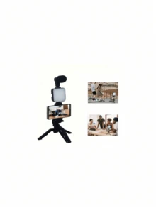 Kit Youtuber Vlog Live Tripé Suporte Celular Led Microfone - Preto - Visão 3