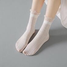 1/3/10 Pairs Women's Mid-Calf Socks, Heart Stripe Polka Dot Pattern, Frill Trim, Sweet Preppy Style, Soft And Breathable, Multiple Pattern Options, Suitable For Spring/Autumn Back To School Season And Daily Commute, Pair With Loafers And Sneakers - Multicolor - View 7