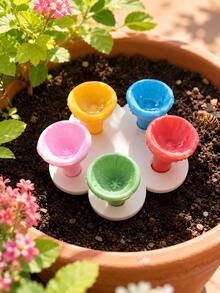 5pcs Colorful Bee Waterer Set, Colorful Bee Watering Station With Wooden Base, Suitable For Outdoor, Garden, Balcony, Potted Plants, Creative Gardening Decor, Practical Gardening Tool - Multicolor - View 8