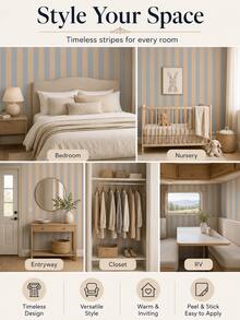 Soft Macaron Color Striped Self-Adhesive Wallpaper, Removable, 4 Colors Available, 17.72*118.11 Inches, Bedroom Living Room Decor - Multicolor - View 11