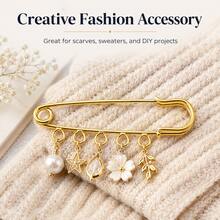 5/10/20/30/40/50/100 Pcs Gold Safety Pin Brooches With 5 Hanging Loops, 50mm DIY Charm Connector Pins For Jewelry Making, Crafts, Scarves And Sweaters - Gold - View 6
