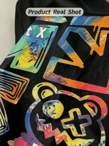 Herren Sommer Lässig weiches Rundhals Kurzarm-Shirt, bunter Graffiti Evil Bear Street Muster Grafik geeignet für den täglichen Gebrauch. - Schwarz - Übersicht 2
