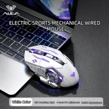 AULA Mouse Gaming, Laptop, Berkabel, Senyap, Mekanik, Makro Gaming, USB, Desktop, Pengaturan Pribadi, Pencahayaan, PC, Putih, Hitam - View 8