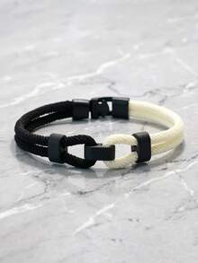1Pc Two Tone Braided Rope Bracelet, Minimalist Infinity Knot Wristband With Black Easy Hook, Casual Fashion Hand Jewelry Gift For Men Women Daily Wear - 4mm Two-color Bracelet - View 13