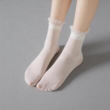 1/3/10 Pairs Women's Mid-Calf Socks, Heart Stripe Polka Dot Pattern, Frill Trim, Sweet Preppy Style, Soft And Breathable, Multiple Pattern Options, Suitable For Spring/Autumn Back To School Season And Daily Commute, Pair With Loafers And Sneakers - Multicolor - View 6