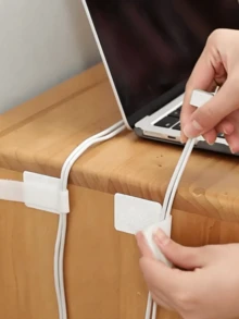 20pcs Reusable White Self-Adhesive Nylon Cable Clips, Strong Adhesive Backing Cable Management Straps, Suitable For Home, Office, Car, Workshop Wire Organization And Cable Management, Keep Cables Neat And Organized - Storage - View 2