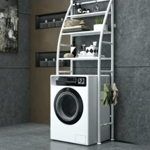 1 Pieza Estante para Lavadora, Estructura Curva Estable, Fuerte Capacidad de Carga, Fácil de Limpiar, Almacenamiento Separado para Suministros de Lavandería, Toallas y Otros Artículos, Disponible en Dos Colores Negro y Blanco - Multicolor - Ver 6