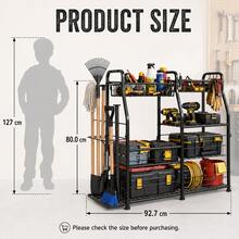 Utility Storage Rack– Garage Organizer With Elastic Rope & Wire Mesh, Heavy Duty Storage Shelf For Tools, Sports Gear, Toys, Equipment, Indoor/Outdoor Use, Space-Saving Garage Storage System, Black - Black - View 4