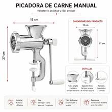 Shoppe house - Picadora de Carne Manual, Acero Inoxidable, Medidas 15x27cm, Maquina de Picar Carne Doméstico con Mango Antideslizante, Moledora de Carne, Fijación Firme - Plateado - Ver 4