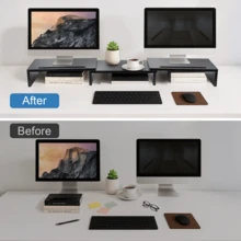 Monitorständer für 2 Monitore – längenverstellbar & schwenkbar, mit Handyhalterung & Kabelmanagement, Dual-Monitor-Riser für Büro & Homeoffice - Übersicht 3