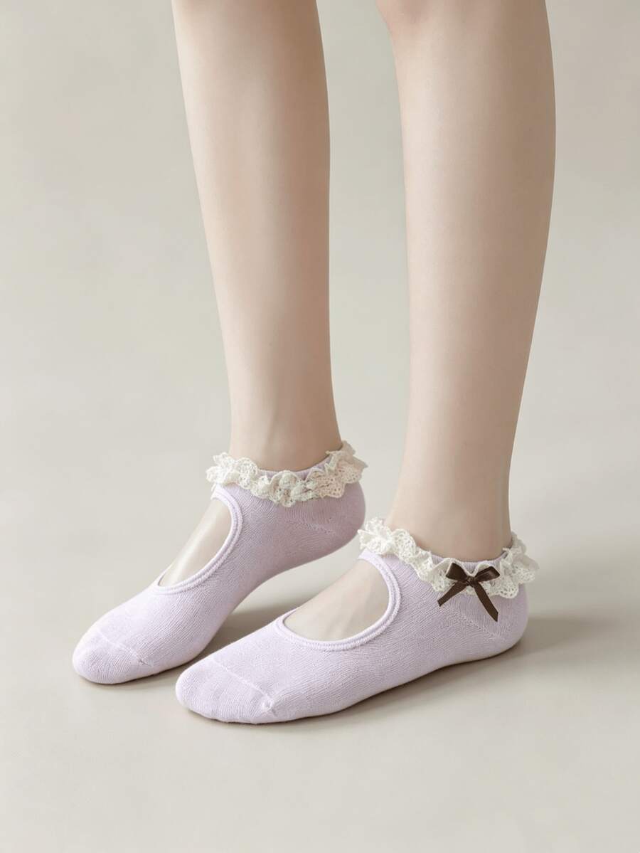 1/5 Pairs Summer Sweet Versatile Lace Trim Bow Boat Socks (Socks Without Board) - Multicolor - View 1