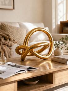 Gold Knot Statue Decor, Modern Geometric Sculpture, Abstract Round Figurine, Luxury Home Decor Accent, Coffee Table Decor, Bookshelf Decor, Shelf Styling, Living Room Decoration, Office Desk Ornament, Contemporary Art Sculpture, Housewarming Gift - 1PC - View 2