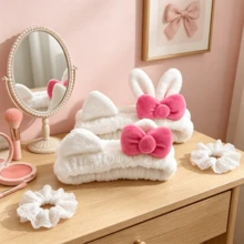 SANRIO 三麗鷗 1/2/Pcs 女用 Hello Kitty 洗臉髮帶，精緻多功能髮帶，防潮袖口 KT 貓手腕帶，適用於各種場合 - 派對、日常外出、浴室、化妝、旅行配件、情人節、婚禮、生日禮物、母親節、節日派對 - 彩色 - 查看 2