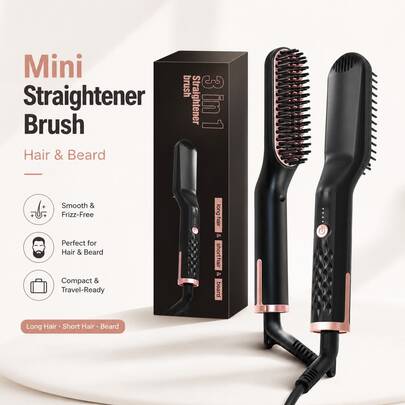 UKLISS Peigne lisseur ionique pour barbe pour hommes , Chauffage rapide en 30s , Double tension (100-240V) + Anti-brûlure , Convient à tous les types de cheveux/barbe, dites adieu aux frisottis , Cadeau de voyage pour la Fête des Pères (Noir)