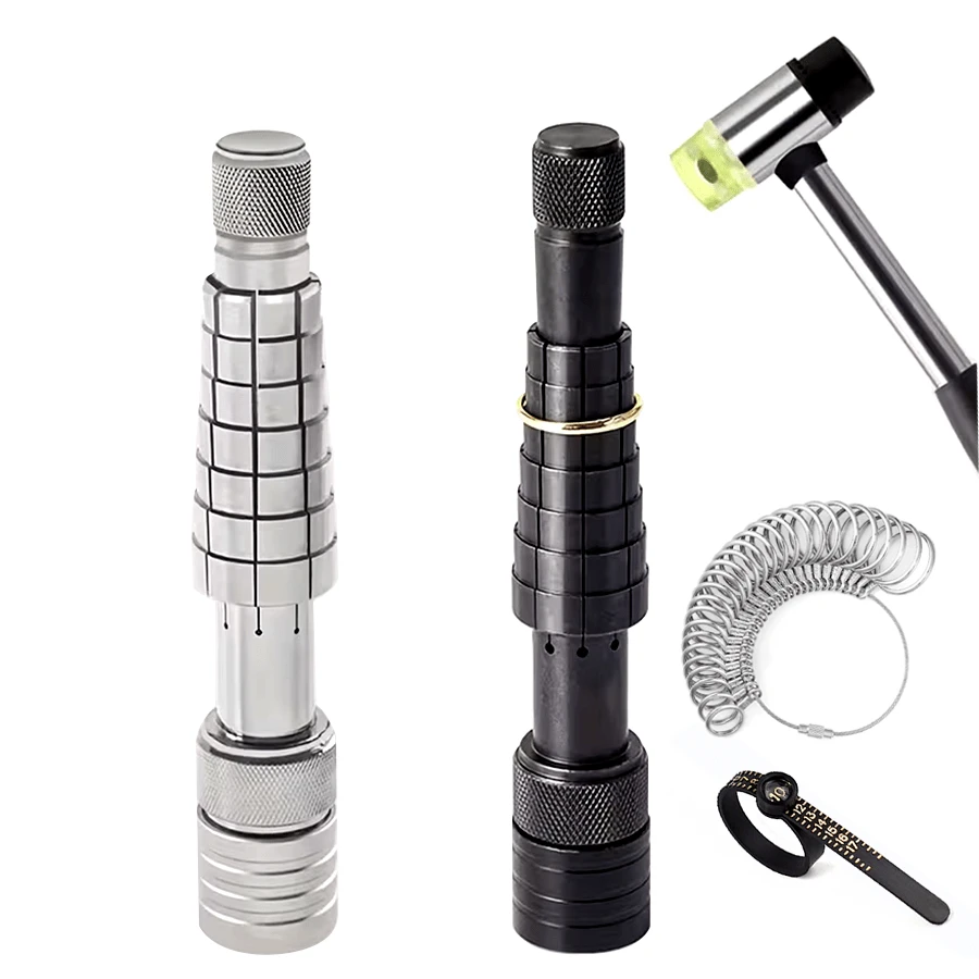 KLONKEE 2/4件組戒指擴張器 + 25mm橡膠錘，金屬戒指拉伸器尺寸調整套件，小型便攜式戒指尺寸調整與修正工具，附戒指量尺，適用於鬆脫戒指、戒指尺寸調整與造型套組