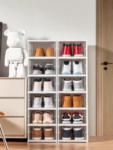 1pc Pre-Assembled Foldable Shoe Cabinet, Transparent Dust-Proof Shoe Boxes, Large-Capacity Shoe Storage Containers, Stackable, Available In Multiple Sizes. - Multicolor - View 4