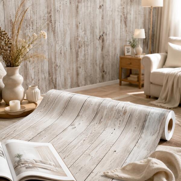 1 Roll Beige Wood Grain Peel And Stick Wallpaper, Waterproof Oil-Proof Self-Adhesive Contact Paper, Removable No Residue, Perfect For Kitchen Living Room Wall Decor, Cabinets, Furniture , Vintage Style Home Decor, Desktop Stickers, Wallpaper Roll