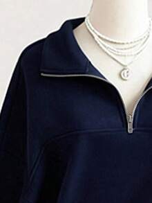 Youth Girl Cartoon Pattern Embroidered Half-Zip Stand Collar Sweatshirt And Pants - Royal Blue - View 4