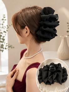 topshiny Elegant Starry Sky Rhinestone Chiffon Hair Clip, Multi-Layer Ruffled Glitter Hair Clip For Women - Brown - View 9