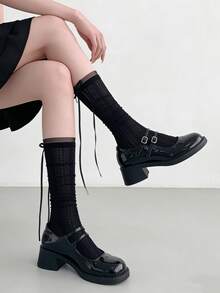 1/2/4/5/6 Pairs Spring/Summer Thin Sweet Versatile Ballet Style Bow Hollow Out Slouch Socks - Multicolor - View 4