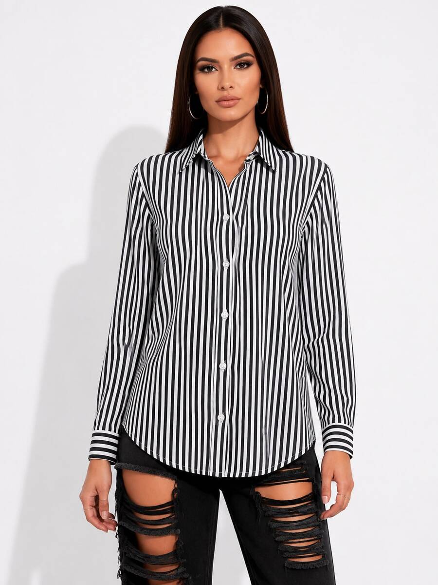 Women's Long-Sleeved Striped Linen Shirt In Colorful And Vibrant Leopard Print. - Therefore 1 - View 1