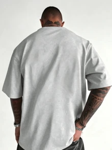 Alien UFO Double Sided Print Graphic Tee, Oversized Grunge Urban Casual Summer Outfit For Men, 4th Of July Celebration - 灰色 - 查看 3