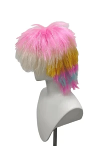 Silver Glitter Pink White Gradient Explosion Short Wig Cap, Exaggerated High Crown Voluminous Design, Retro Ball Music Festival Carnival Funny Selfie Eye-Catching Costume Accessory - View 3