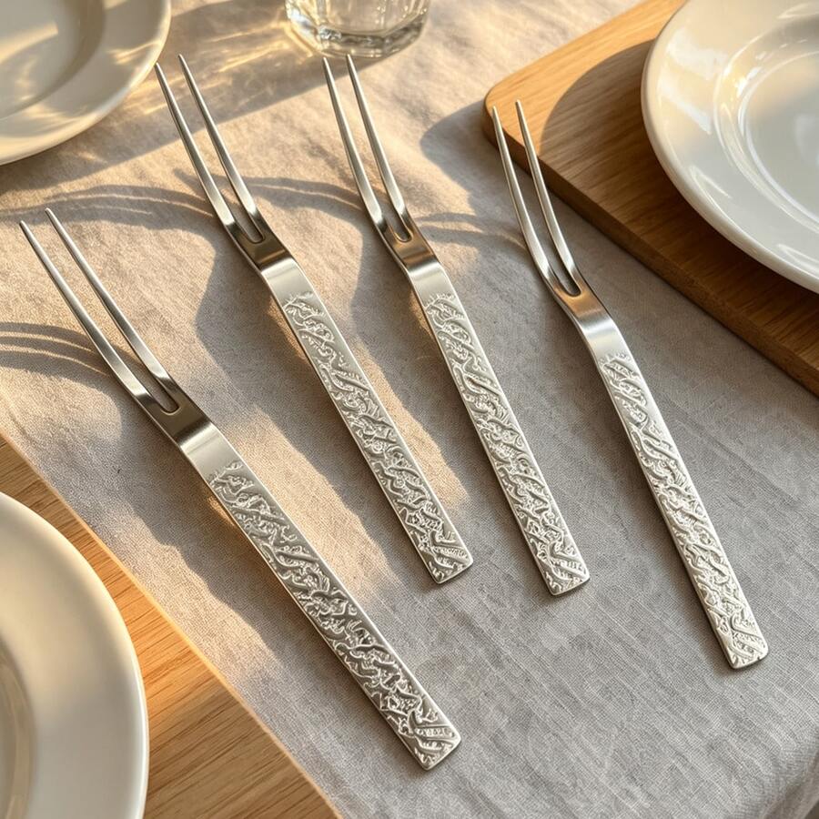 1/6/12pcs 304 Stainless Steel Fork Set, Polished Surface Tableware, Includes Small Forks And Fruit Forks, Suitable For Home, Restaurant, Kitchen, Daily Dining, Birthday Party And Holiday Gathering - Light Grey - View 1