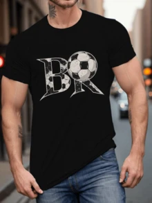 Soccer Ball Combined With BR Lettering, Symbol Of Sporting Passion And Modern Energy, Comfortable Urban Casual Men's T-Shirt - Hitam - View 1