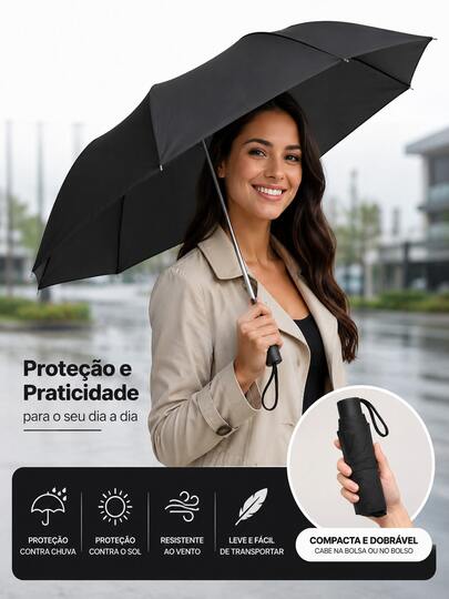 1 Sombrinha Preta Leve e Prática para o Dia a Dia