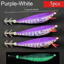 Avlcoaky 5pcs Horizontal Squid Jig Egi Set 11.8cm Luminous Wood Shrimp Fishing Lures UV Sea Cuttlefish Octopus Saltwater Shrimp Jigs - Multicolor - View 11