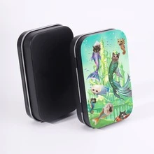 1個錫製小金屬盒，附蓋金屬盒，印有貓咪抓魚圖案，便攜收納盒，居家裝飾，節日禮物 - 查看 5